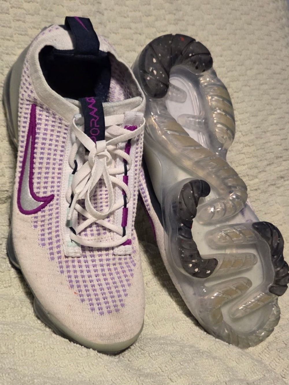 Nike Women's VaporMax Flyknit Athletic Shoes - White & Purple